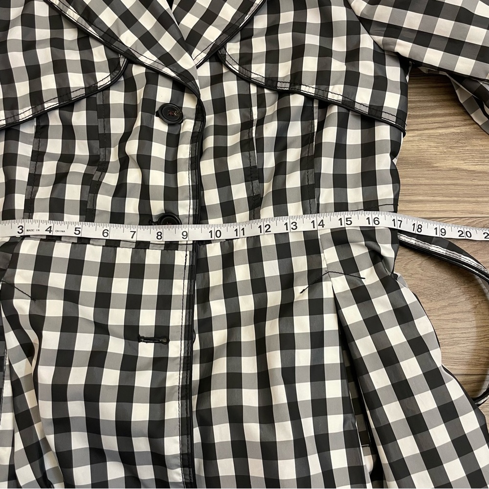 Laundry by Shelli Segal Black & White Gingham Check Plaid Belted Trench Coat - Picture 10 of 16